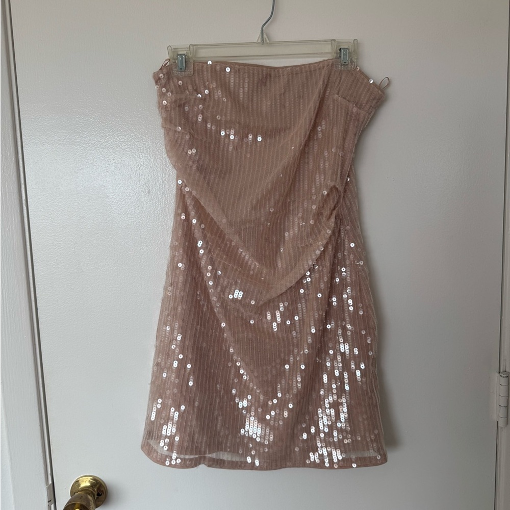 Pink Sequin Strapless Bodycon Dress